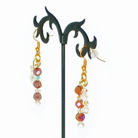 Gold Linear Dangle Drop Earrings Purple Glam Luxe Bling Old Hollywood Iced Out - Picture 9 of 10